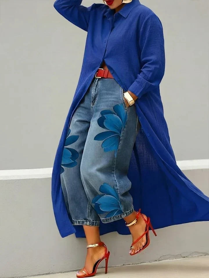Vittorina | Completo con camicia e jeans a fiori