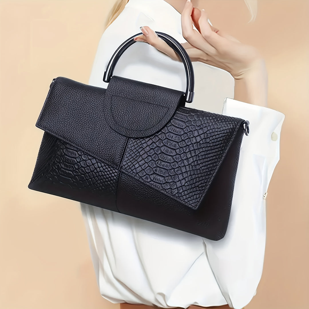 Bianca | Pochette alla moda con stampa di coccodrillo - borsa a spalla e a tracolla versatile, ideale per lavoro, acquisti e regalo - con chiusura magnetica, nero