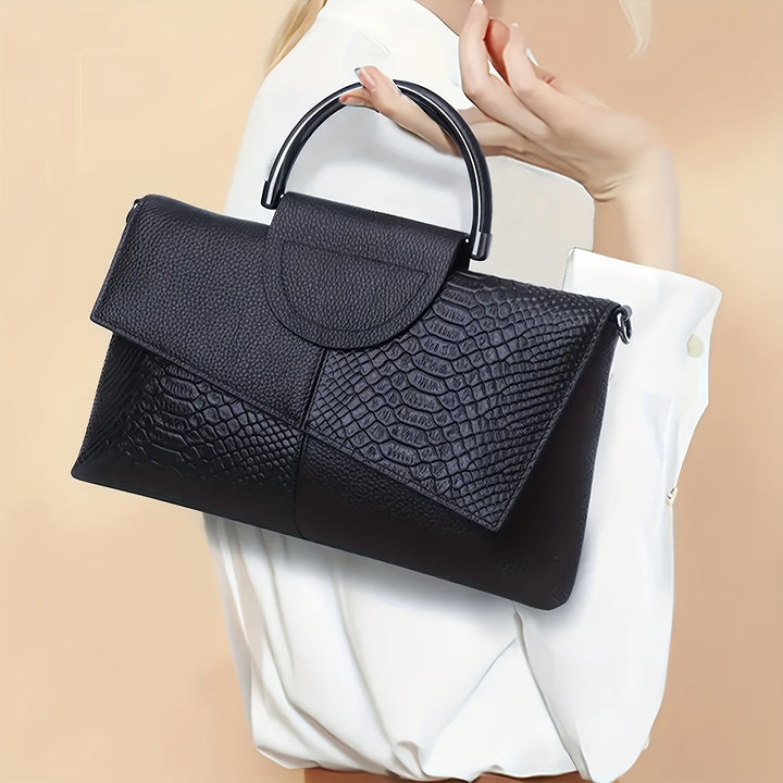 Bianca | Pochette alla moda con stampa di coccodrillo - borsa a spalla e a tracolla versatile, ideale per lavoro, acquisti e regalo - con chiusura magnetica, nero