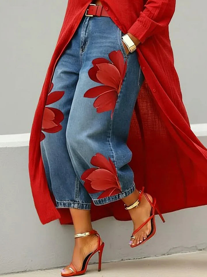 Vittorina | Completo con camicia e jeans a fiori
