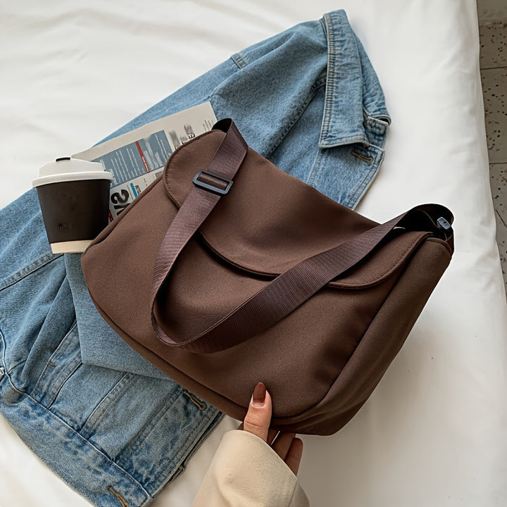 Valentina | Borsa a Tracolla in Nylon Spesso Grande Capacità con Cerniera, Bottone Magnetico, Tracolla Regolabile, Borsa in Tessuto Leggera e Pieghevole