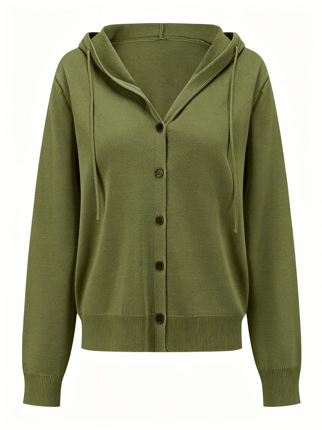 Alessia | Cardigan Verde Militare con Cappuccio e Chiusura a Bottoni