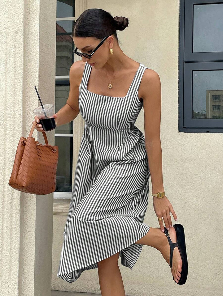 Gioia | Abito Maxi a Righe in Cotone con Scollatura Quadrata
