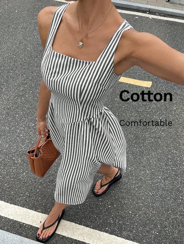 Gioia | Abito Maxi a Righe in Cotone con Scollatura Quadrata