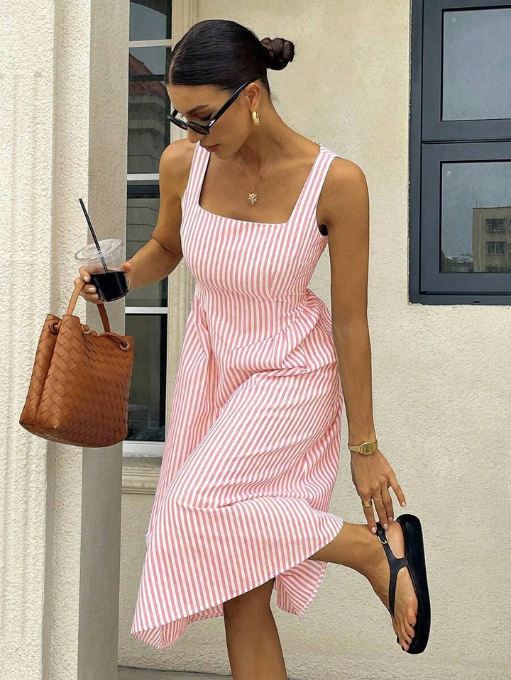 Gioia | Abito Maxi a Righe in Cotone con Scollatura Quadrata