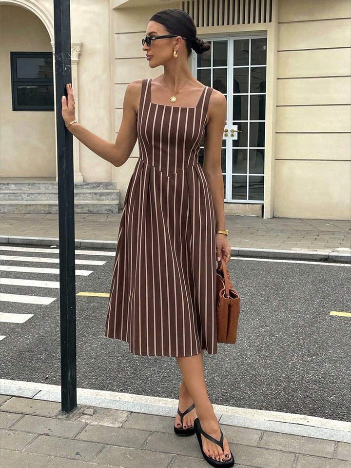 Gioia | Abito Maxi a Righe in Cotone con Scollatura Quadrata