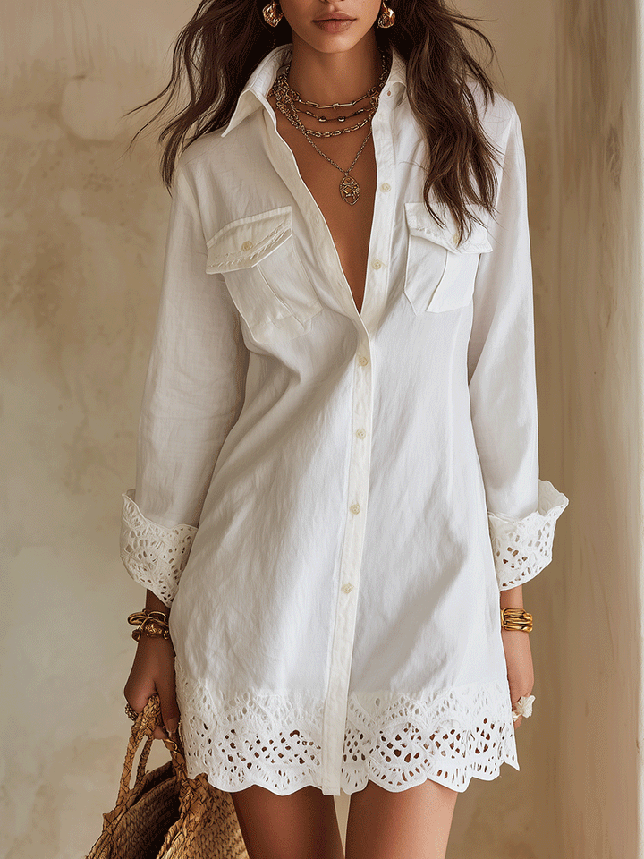 Michela | Mini Abito Camicia Boho Bianco