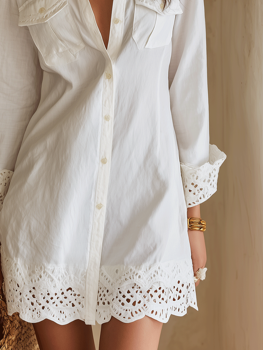 Michela | Mini Abito Camicia Boho Bianco