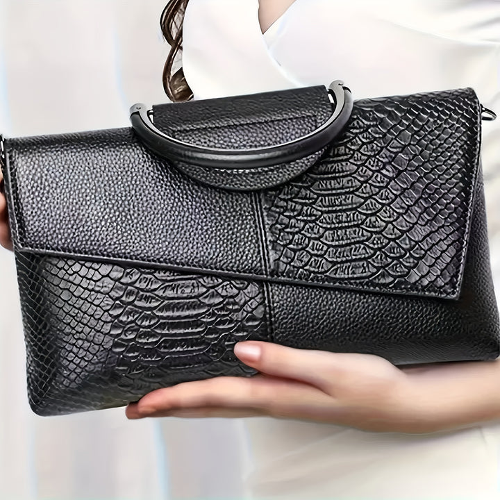 Bianca | Pochette alla moda con stampa di coccodrillo - borsa a spalla e a tracolla versatile, ideale per lavoro, acquisti e regalo - con chiusura magnetica, nero