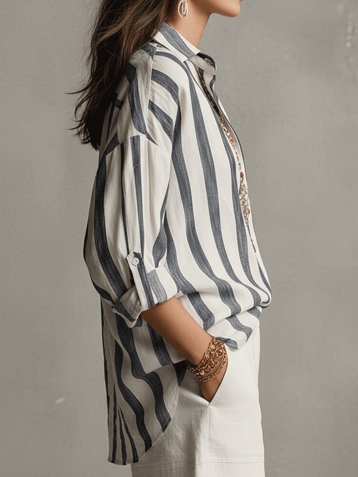 Daniela | Camicia Casual a Righe in Cotone e Lino a Maniche Lunghe