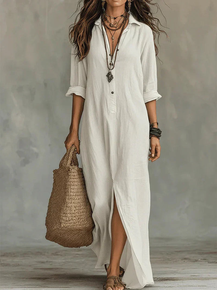 Céline™ | Abito Maxi Nero Ampio con Bottoni