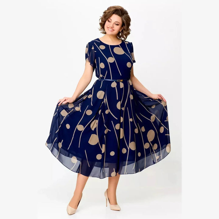 Ilenia | Abito Midi in Chiffon a Pois Blu Navy