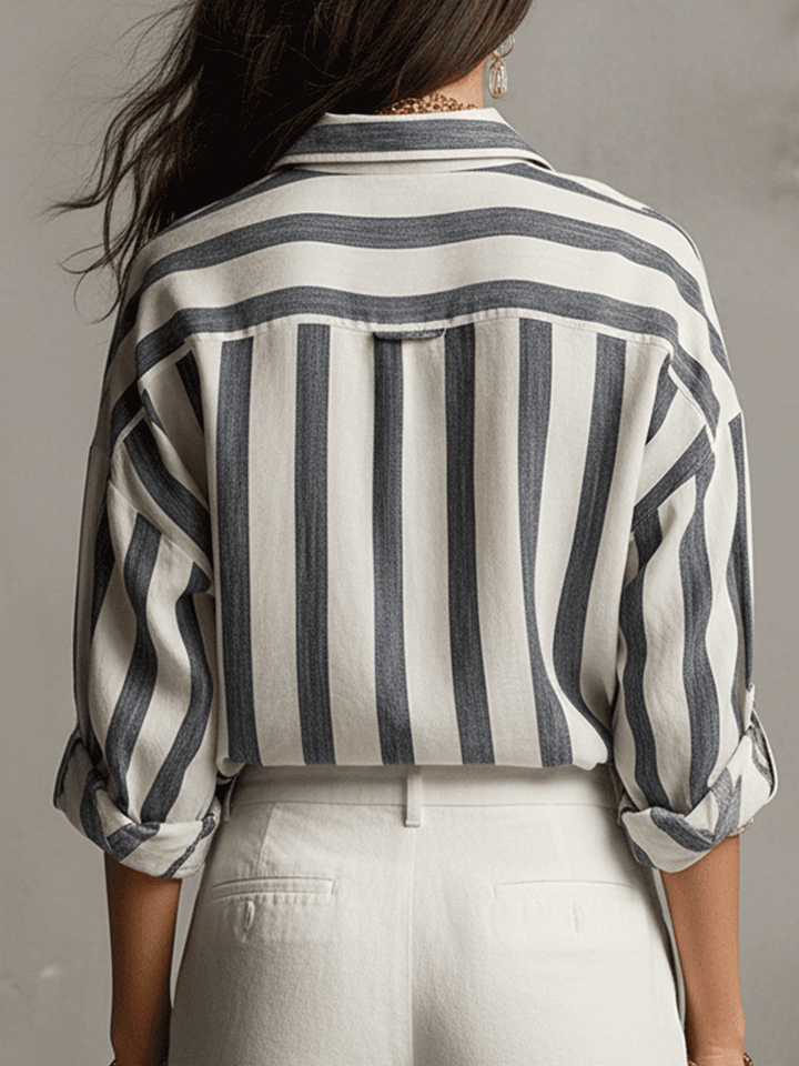 Daniela | Camicia Casual a Righe in Cotone e Lino a Maniche Lunghe