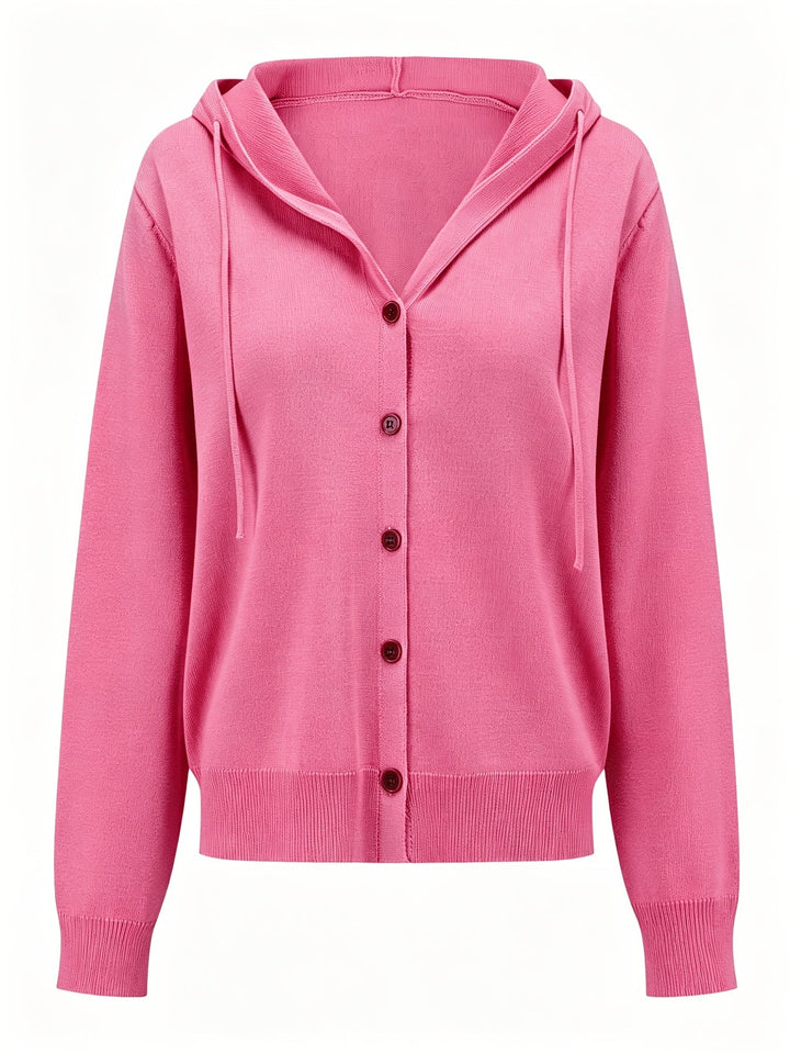 Rosanna | Cardigan Rosa con Cappuccio e Chiusura a Bottoni