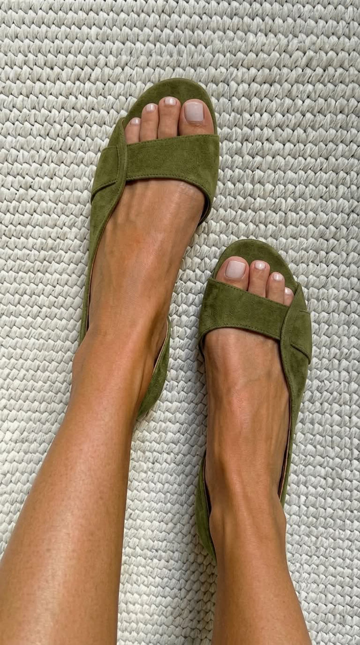 Nicoletta | Sandali Slingback Casual a Tacco Basso in Ecosuede con Punta Aperta