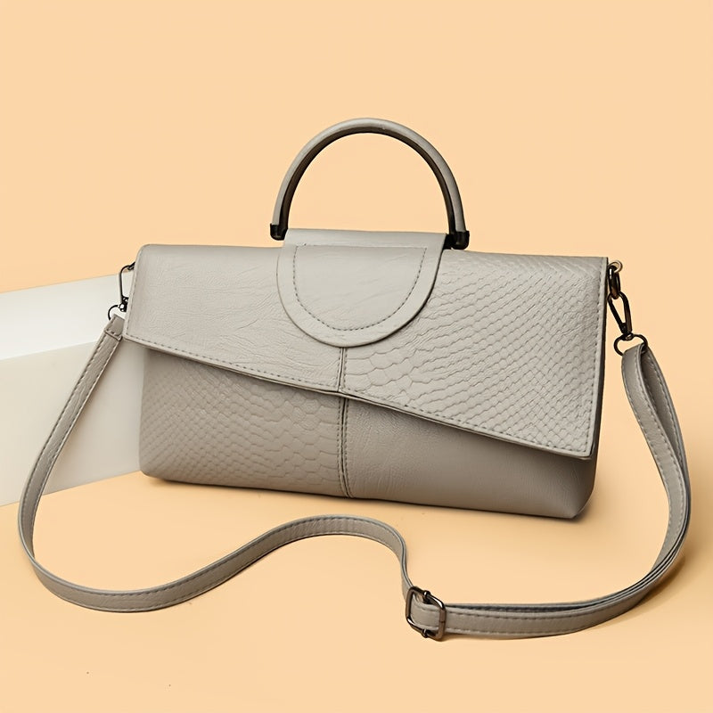 Bianca | Pochette alla moda con stampa di coccodrillo - borsa a spalla e a tracolla versatile, ideale per lavoro, acquisti e regalo - con chiusura magnetica, nero