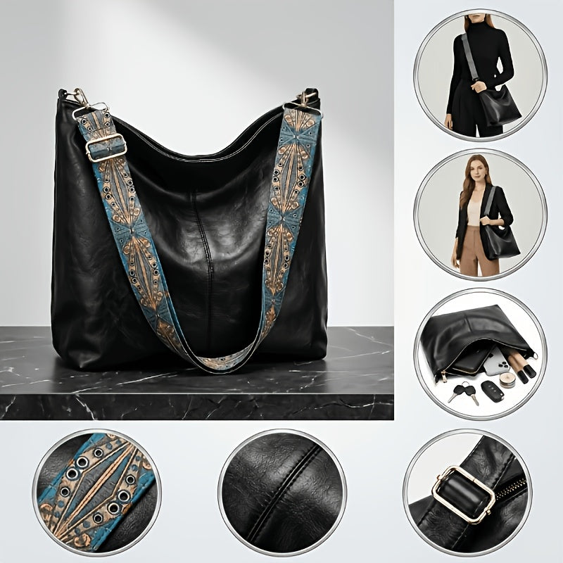 Serena | Borsa a Tracolla Grande Capacità in Stile Etnico, Borsa Vintage con Banda Larga, Borsa Pratica da Tutti i Giorni Multiuso Grande Capacità, Adatta per il Tempo Libero e i Viaggi