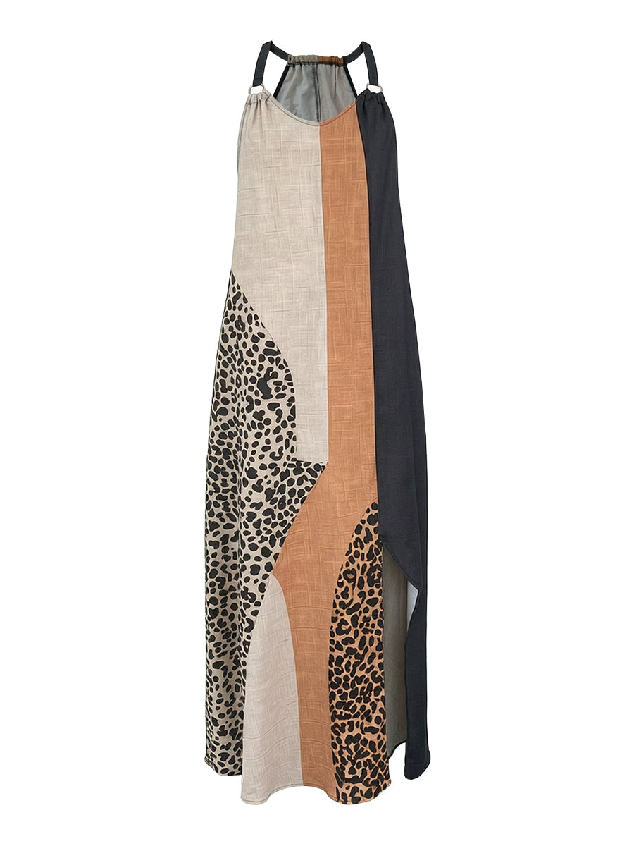 Sveva | Abito lungo animalier con collo americano