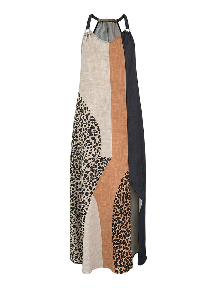 Sveva | Abito lungo animalier con collo americano