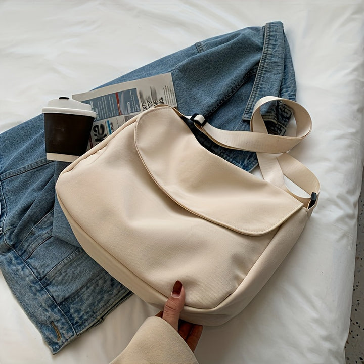 Valentina | Borsa a Tracolla in Nylon Spesso Grande Capacità con Cerniera, Bottone Magnetico, Tracolla Regolabile, Borsa in Tessuto Leggera e Pieghevole