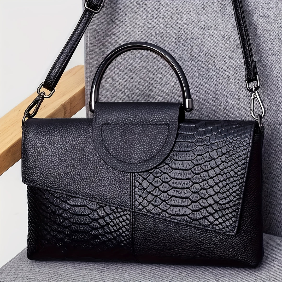 Bianca | Pochette alla moda con stampa di coccodrillo - borsa a spalla e a tracolla versatile, ideale per lavoro, acquisti e regalo - con chiusura magnetica, nero