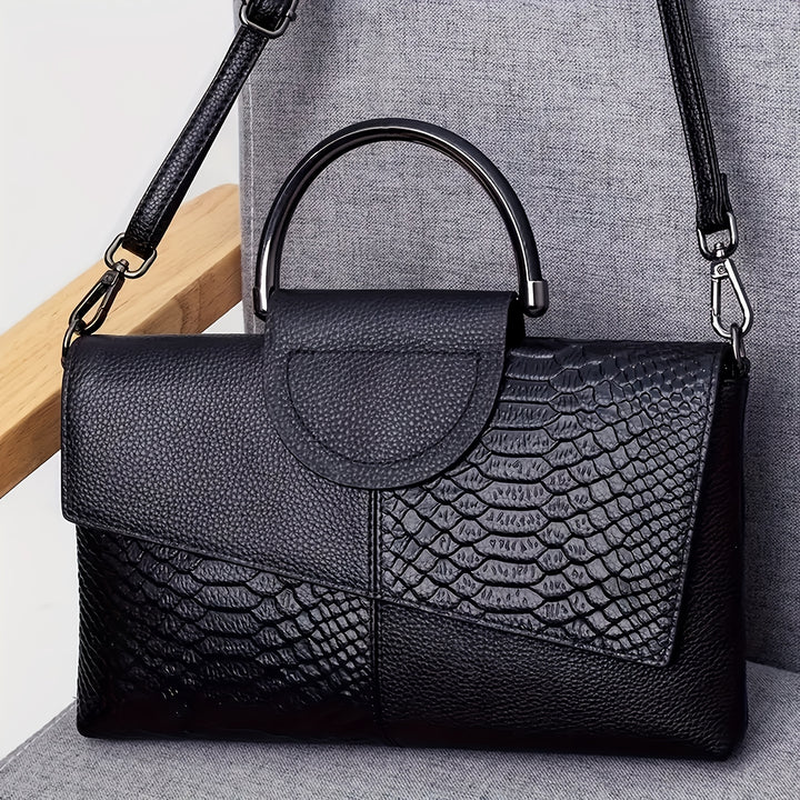 Bianca | Pochette alla moda con stampa di coccodrillo - borsa a spalla e a tracolla versatile, ideale per lavoro, acquisti e regalo - con chiusura magnetica, nero