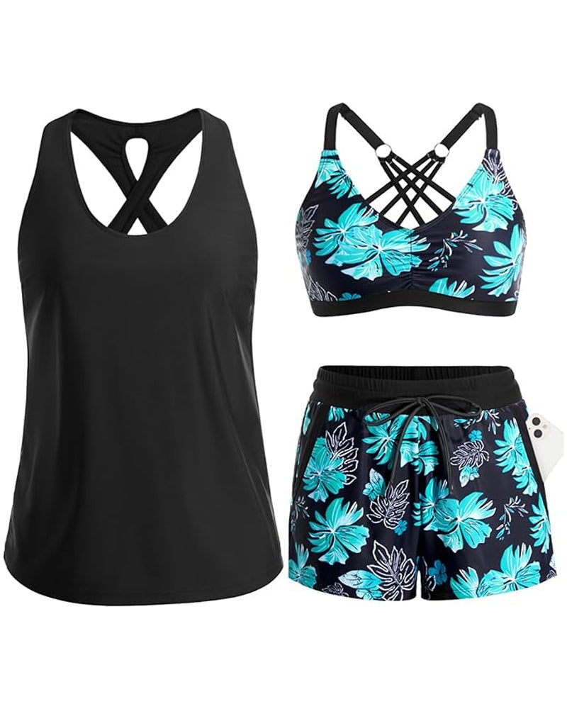 Ivana | Set da Bagno Tre Pezzi Tankini, Bikini e Copricostume