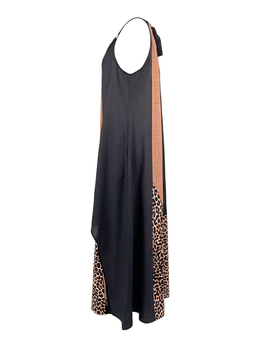 Sveva | Abito lungo animalier con collo americano