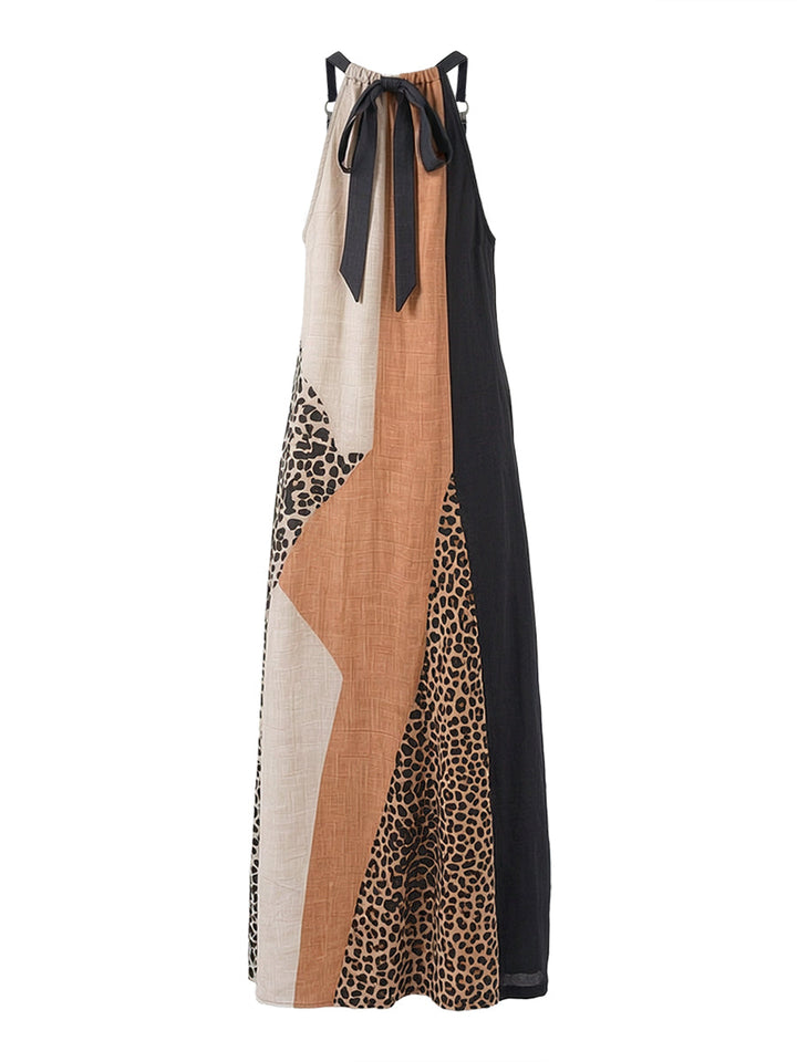 Sveva | Abito lungo animalier con collo americano