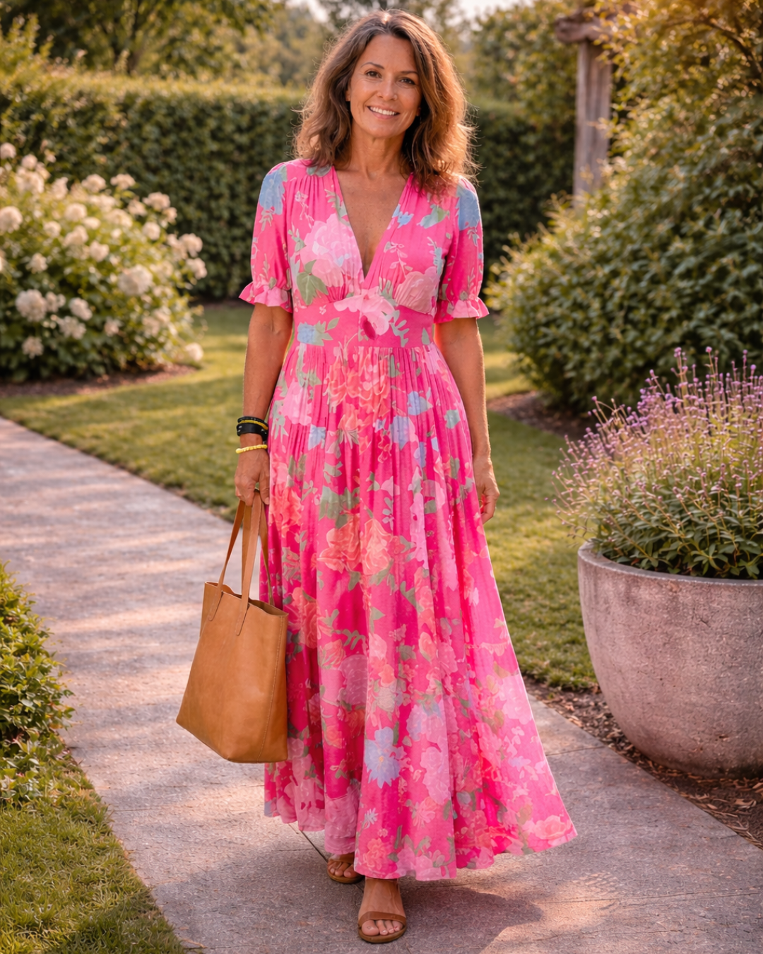 Ione | Abito midi floreale senza maniche con scollo a V