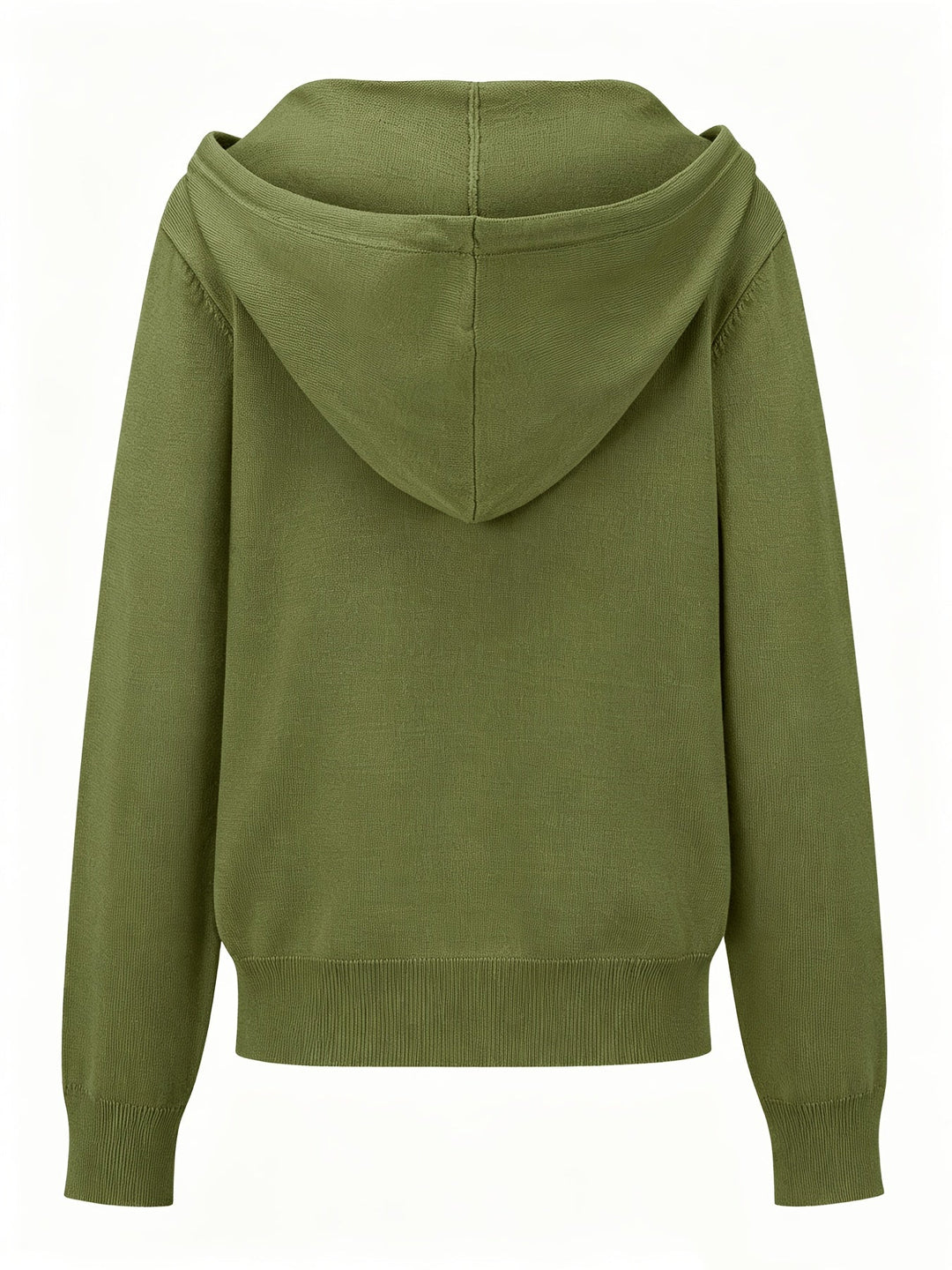 Alessia | Cardigan Verde Militare con Cappuccio e Chiusura a Bottoni