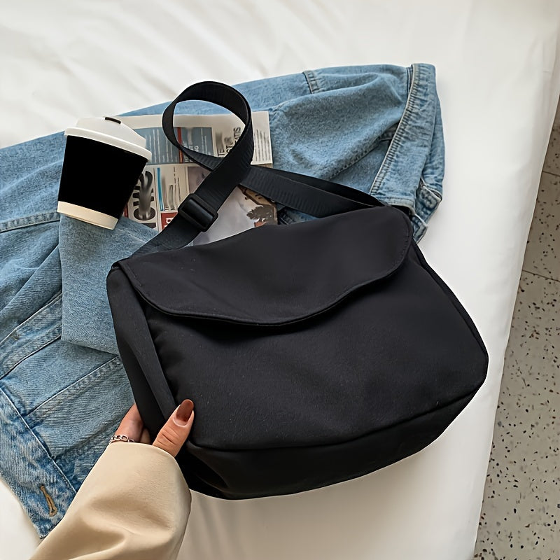 Valentina | Borsa a Tracolla in Nylon Spesso Grande Capacità con Cerniera, Bottone Magnetico, Tracolla Regolabile, Borsa in Tessuto Leggera e Pieghevole