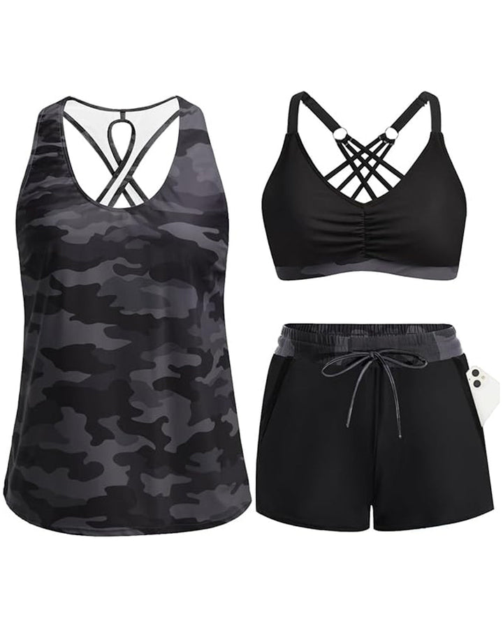 Ivana | Set da Bagno Tre Pezzi Tankini, Bikini e Copricostume