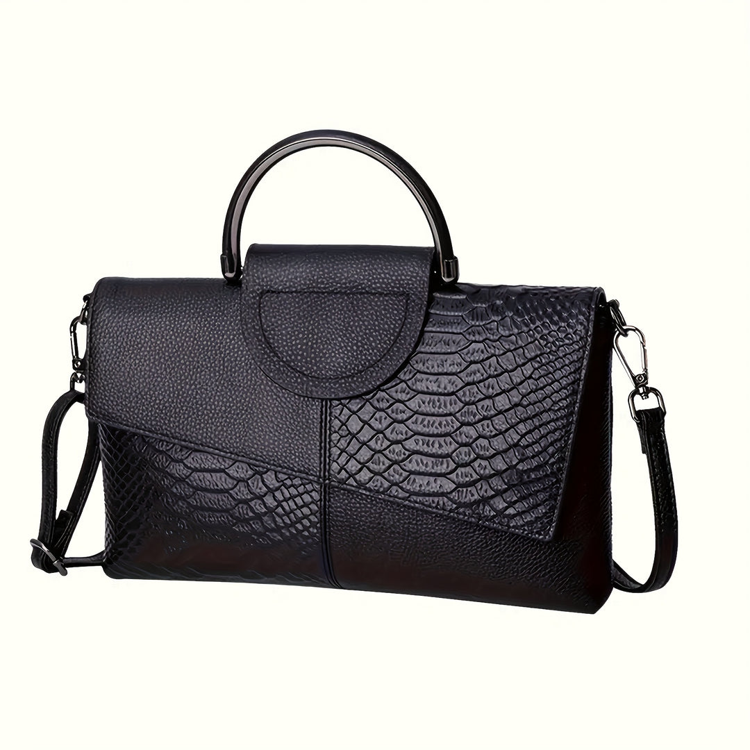 Bianca | Pochette alla moda con stampa di coccodrillo - borsa a spalla e a tracolla versatile, ideale per lavoro, acquisti e regalo - con chiusura magnetica, nero