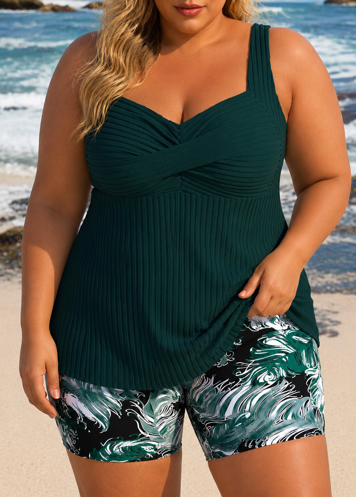 Edith - Plus Size Elegant Tankini Shorts Set