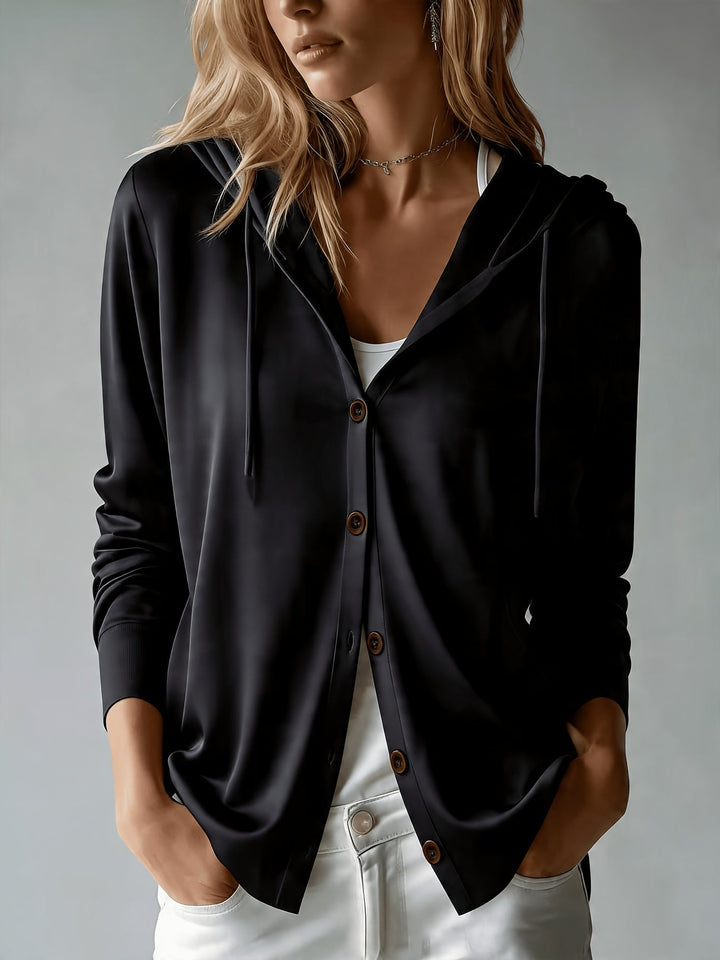 Noemi | Cardigan Nero con Cappuccio e Bottoni