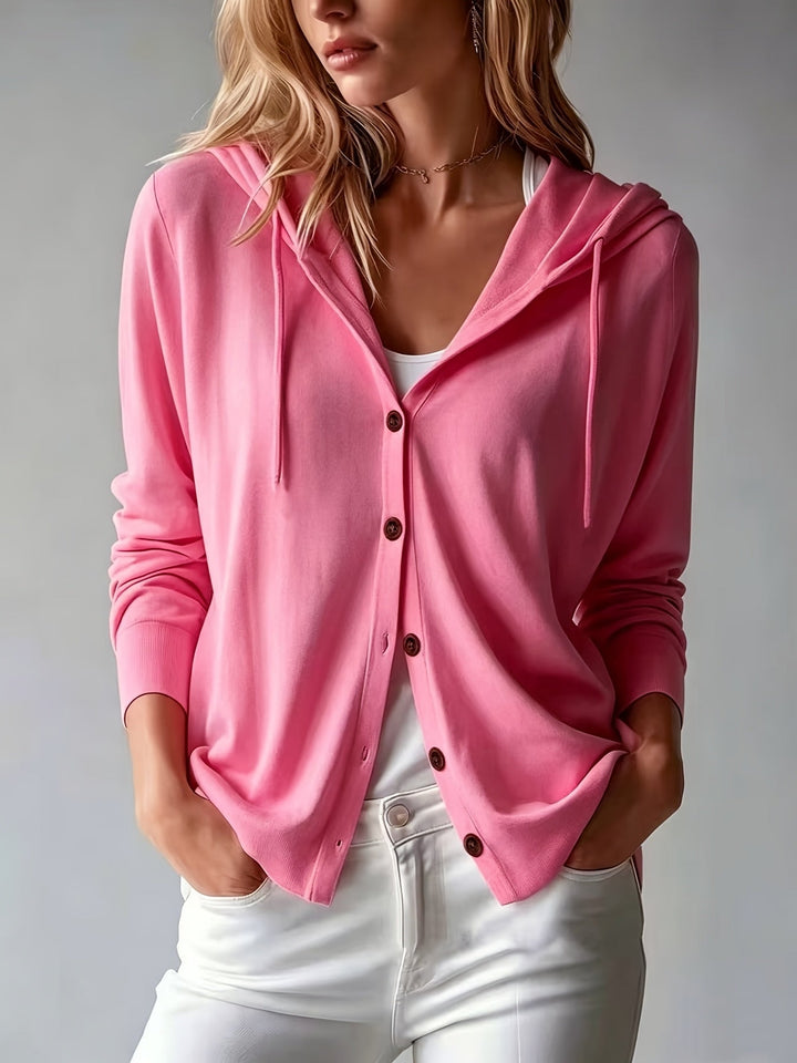 Rosanna | Cardigan Rosa con Cappuccio e Chiusura a Bottoni