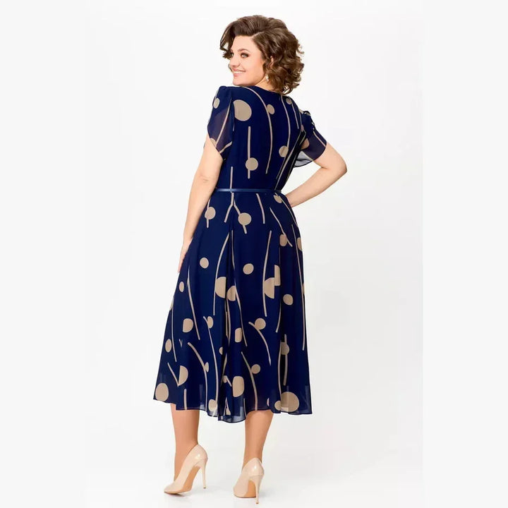 Ilenia | Abito Midi in Chiffon a Pois Blu Navy