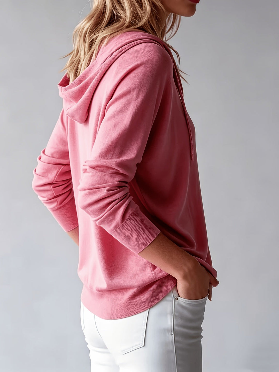 Rosanna | Cardigan Rosa con Cappuccio e Chiusura a Bottoni