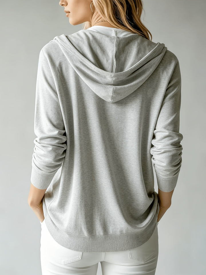 Ginevra | Cardigan Grigio Chiaro con Cappuccio e Chiusura a Bottoni