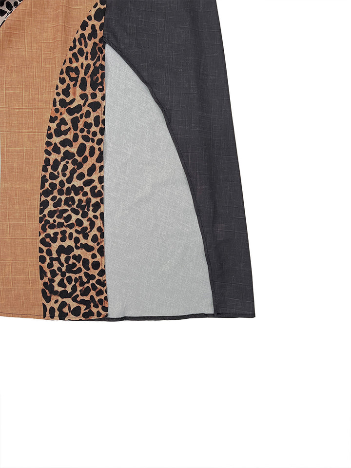 Sveva | Abito lungo animalier con collo americano