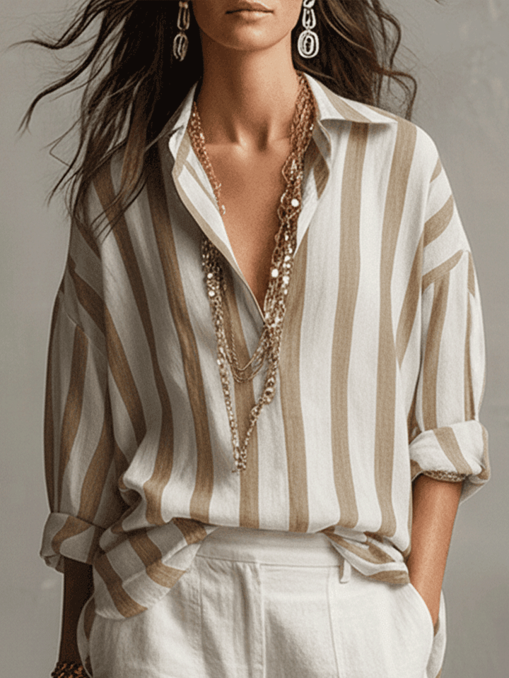 Daniela | Camicia Casual a Righe in Cotone e Lino a Maniche Lunghe
