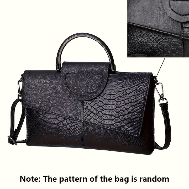 Bianca | Pochette alla moda con stampa di coccodrillo - borsa a spalla e a tracolla versatile, ideale per lavoro, acquisti e regalo - con chiusura magnetica, nero