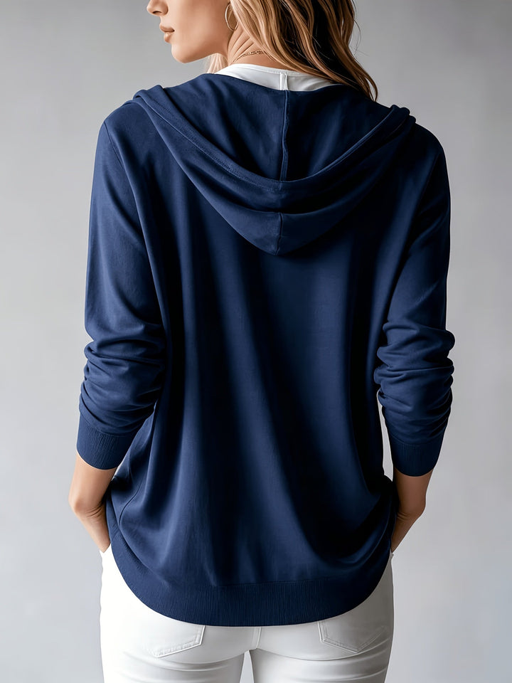 Ilaria | Cardigan Blu Navy con Cappuccio e Bottoni