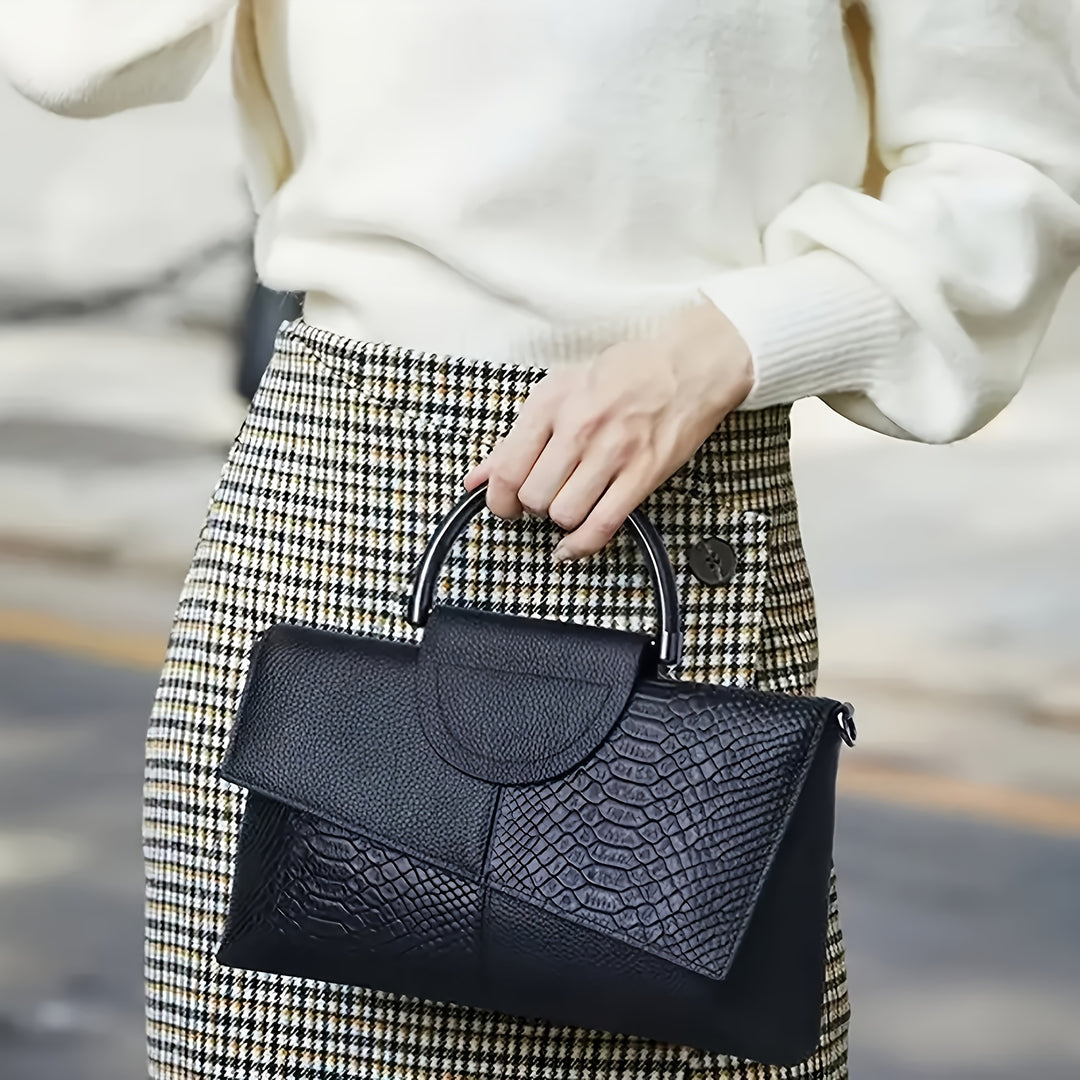 Bianca | Pochette alla moda con stampa di coccodrillo - borsa a spalla e a tracolla versatile, ideale per lavoro, acquisti e regalo - con chiusura magnetica, nero