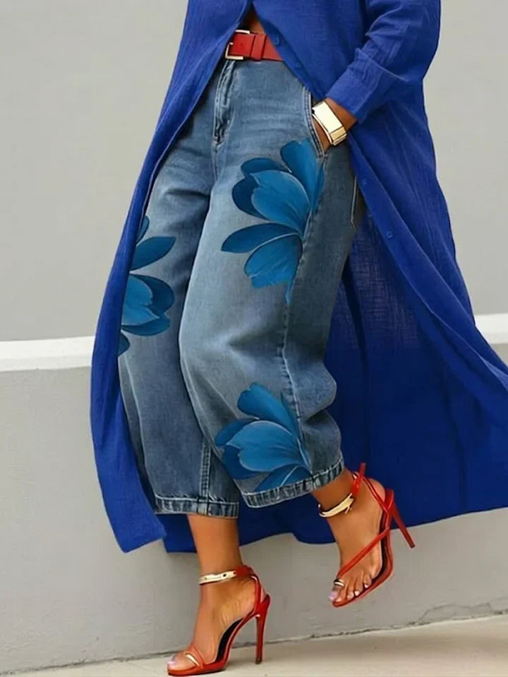 Vittorina | Completo con camicia e jeans a fiori