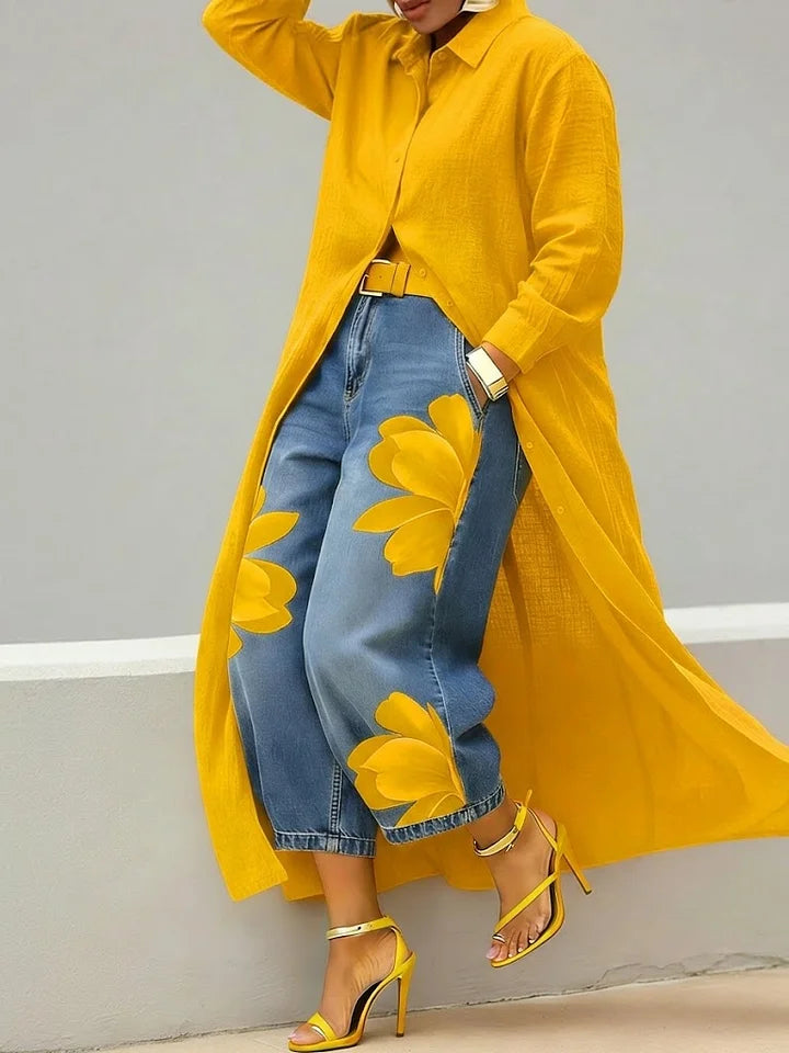 Vittorina | Completo con camicia e jeans a fiori