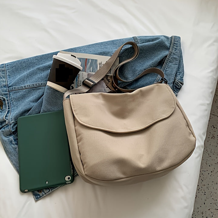 Valentina | Borsa a Tracolla in Nylon Spesso Grande Capacità con Cerniera, Bottone Magnetico, Tracolla Regolabile, Borsa in Tessuto Leggera e Pieghevole