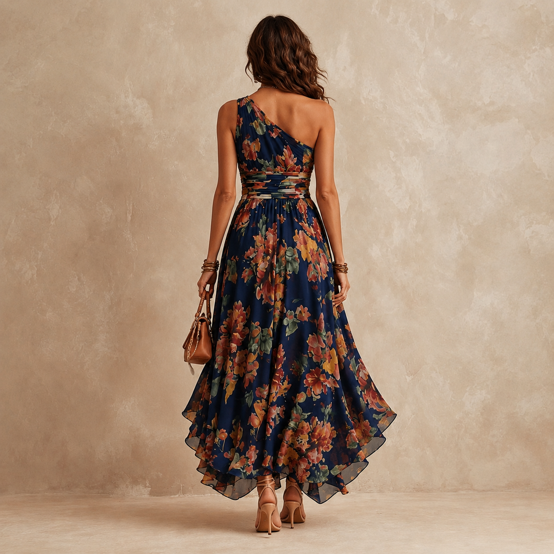 Paola | Abito Lungo Floreale Monospalla