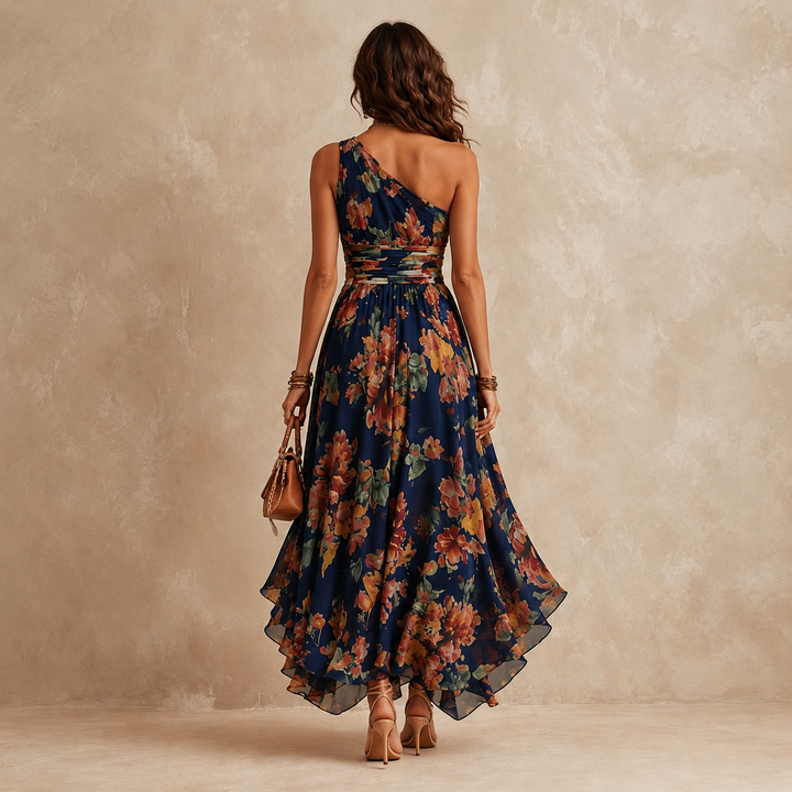 Paola | Abito Lungo Floreale Monospalla
